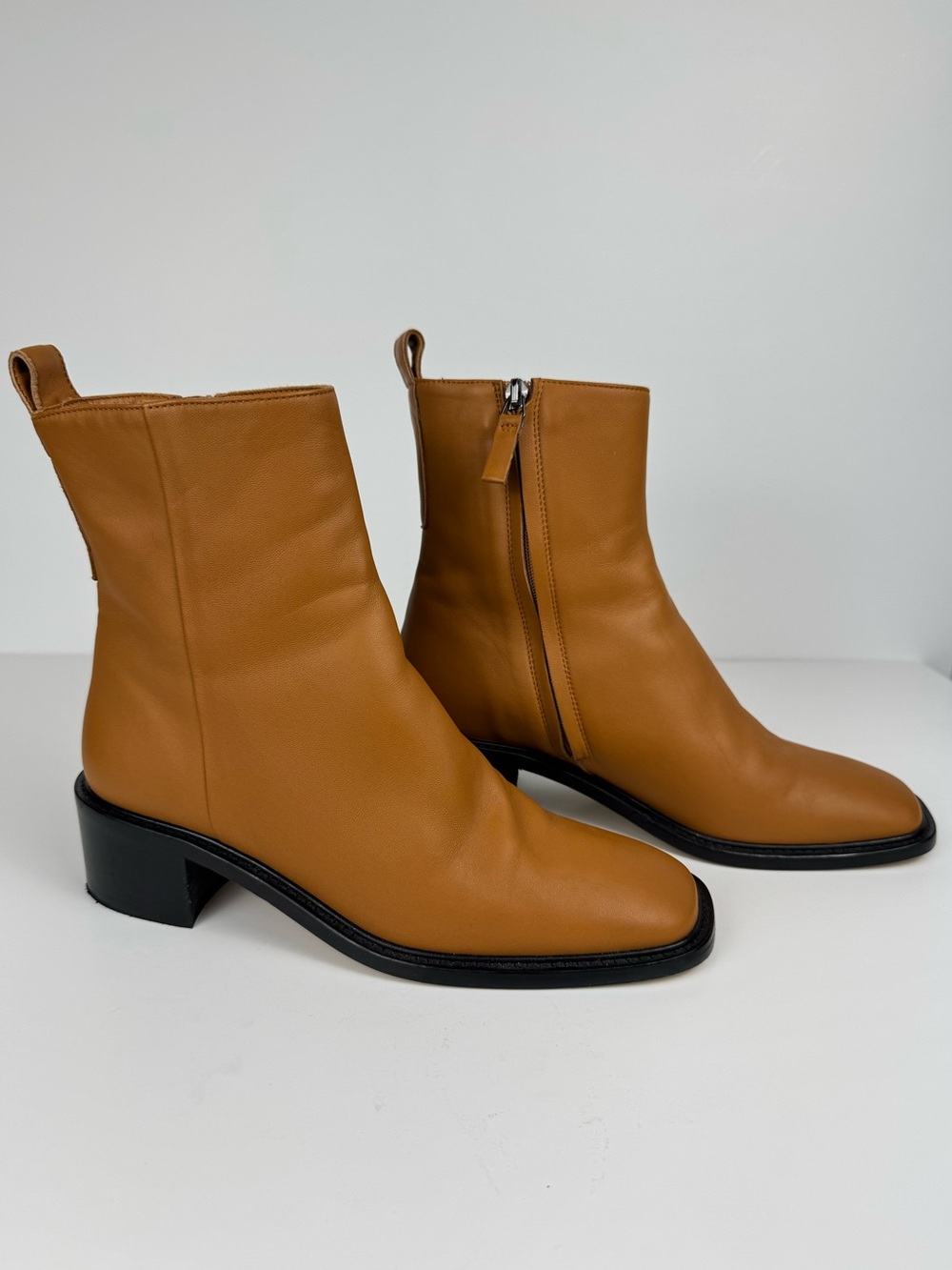 Everlane The City Boot Ankle Boots Saddle Brown 100% Leather Square Toe Size 7 - Picture 2 of 12
